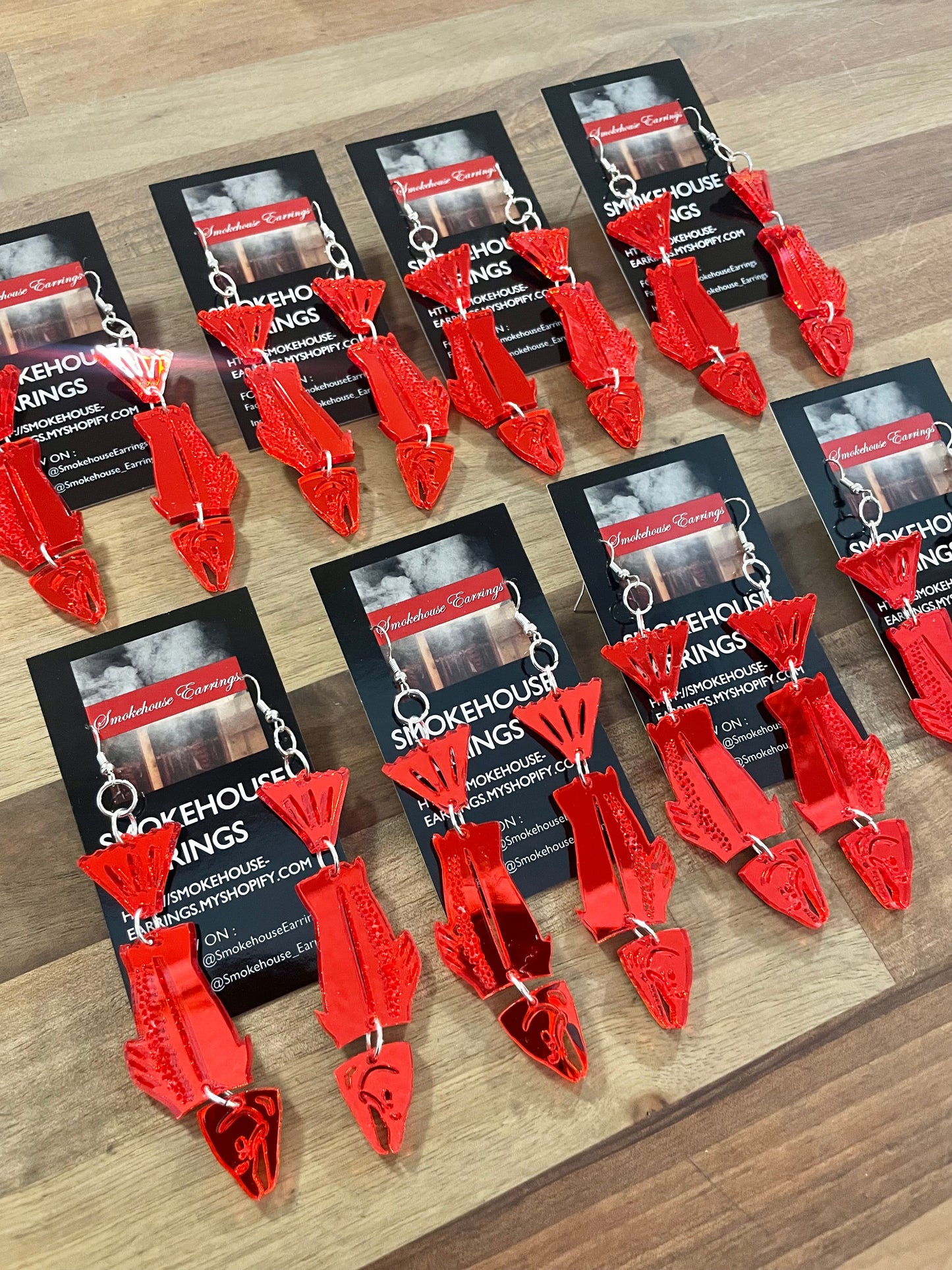 Red Acrylic Coho Smokehouse Earrings