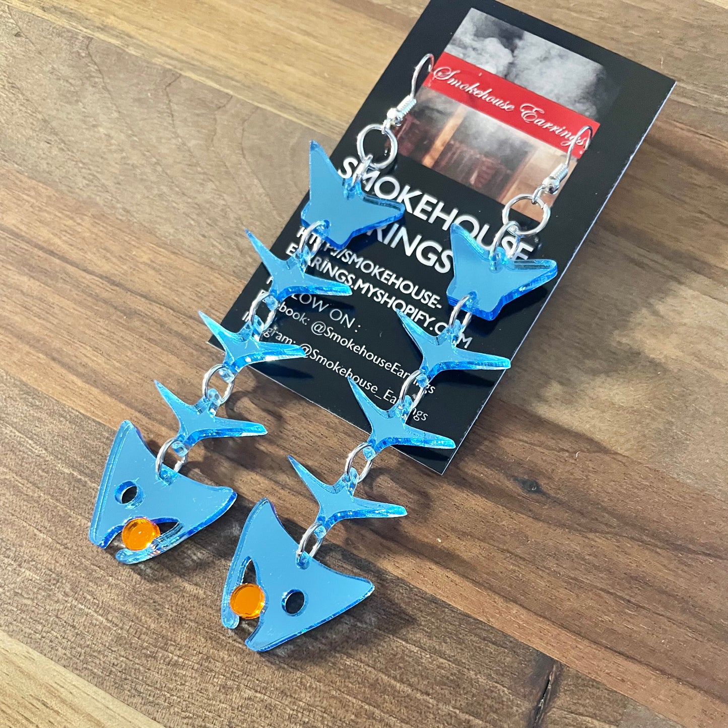 Light Blue Acrylic Salmon Bones 3.0 Smokehouse Earrings