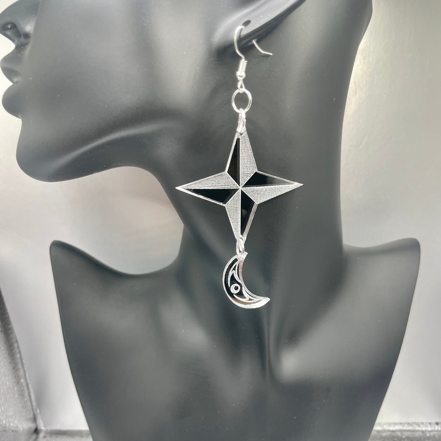 Silver Mirror Acrylic North Star and Moon Smokehouse Earrings