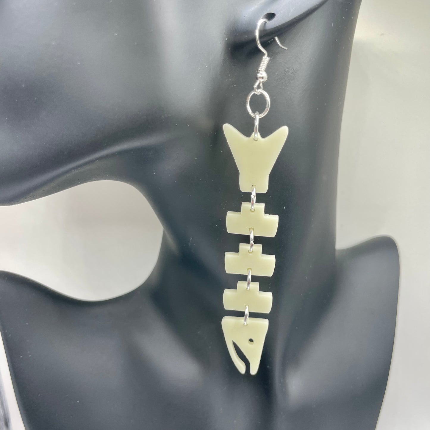 Ivory Acrylic Salmon Bones Smokehouse Earrings