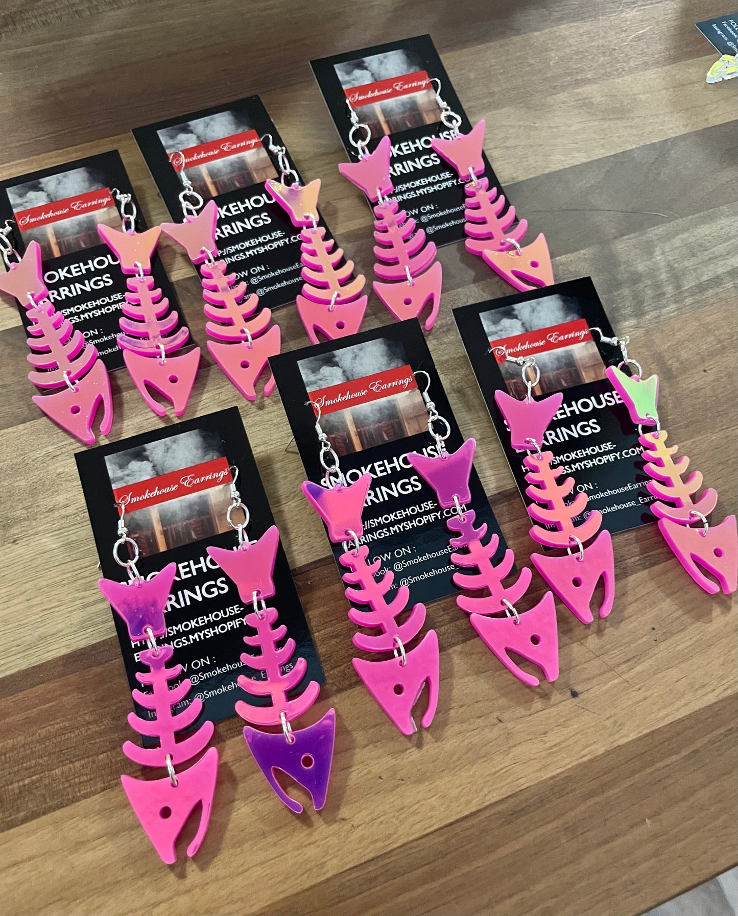 Neon Fuchsia Acrylic Salmon Bones 2.0 Smokehouse Earrings