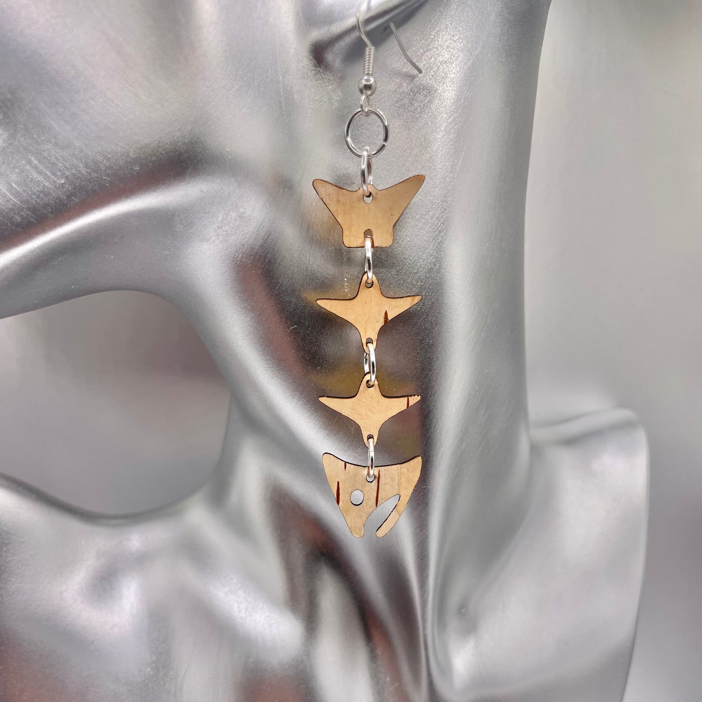 Laser Cut Birch Wood Salmon Bones 3.0 Smokehouse Earrings