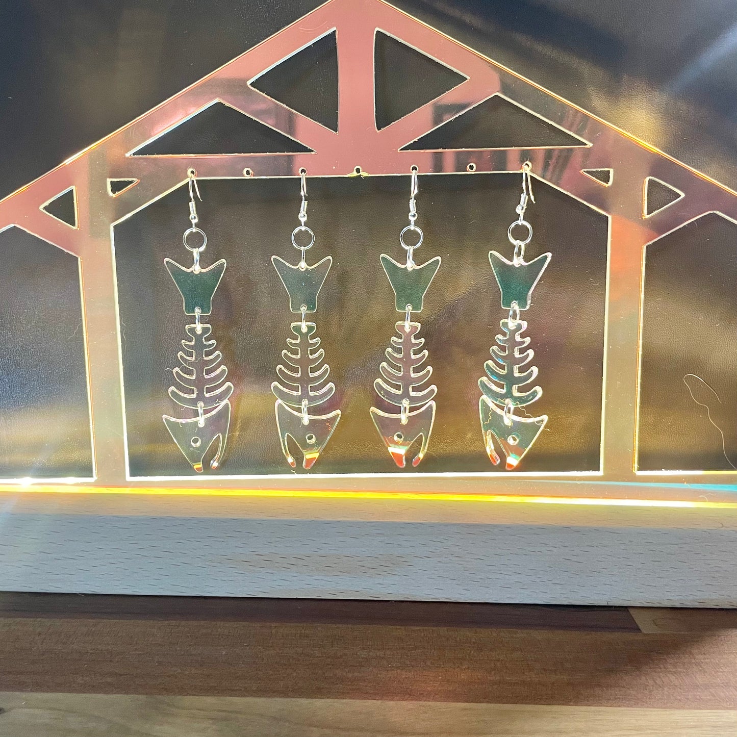 Iridescent Acrylic Salmon Bones 2.0 Smokehouse Earrings