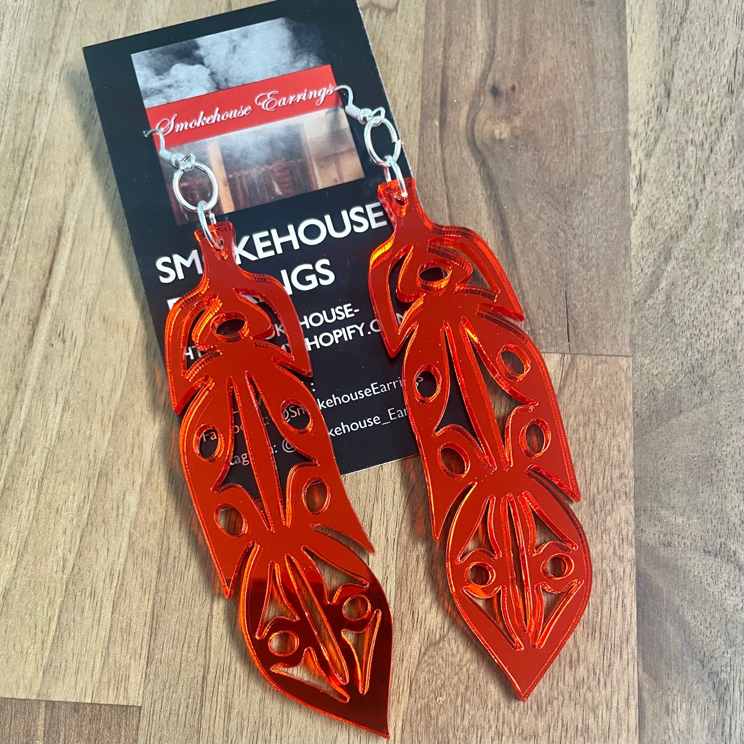 Red Acrylic Feather Smokehouse Earrings