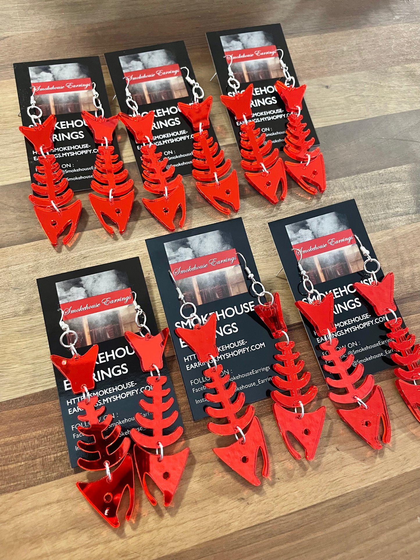 Red Acrylic Salmon Bones 2.0 Smokehouse Earrings