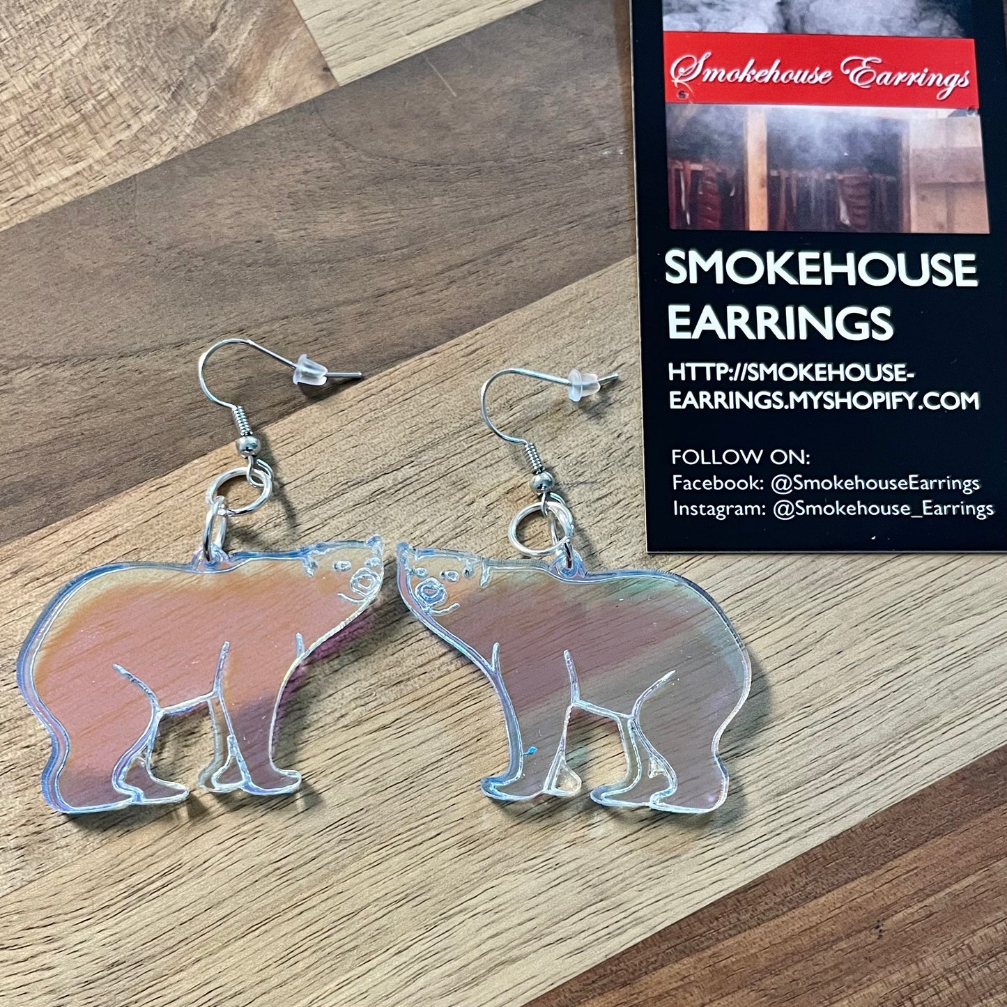 Iridescent Acrylic Polar Bear Smokehouse Earrings