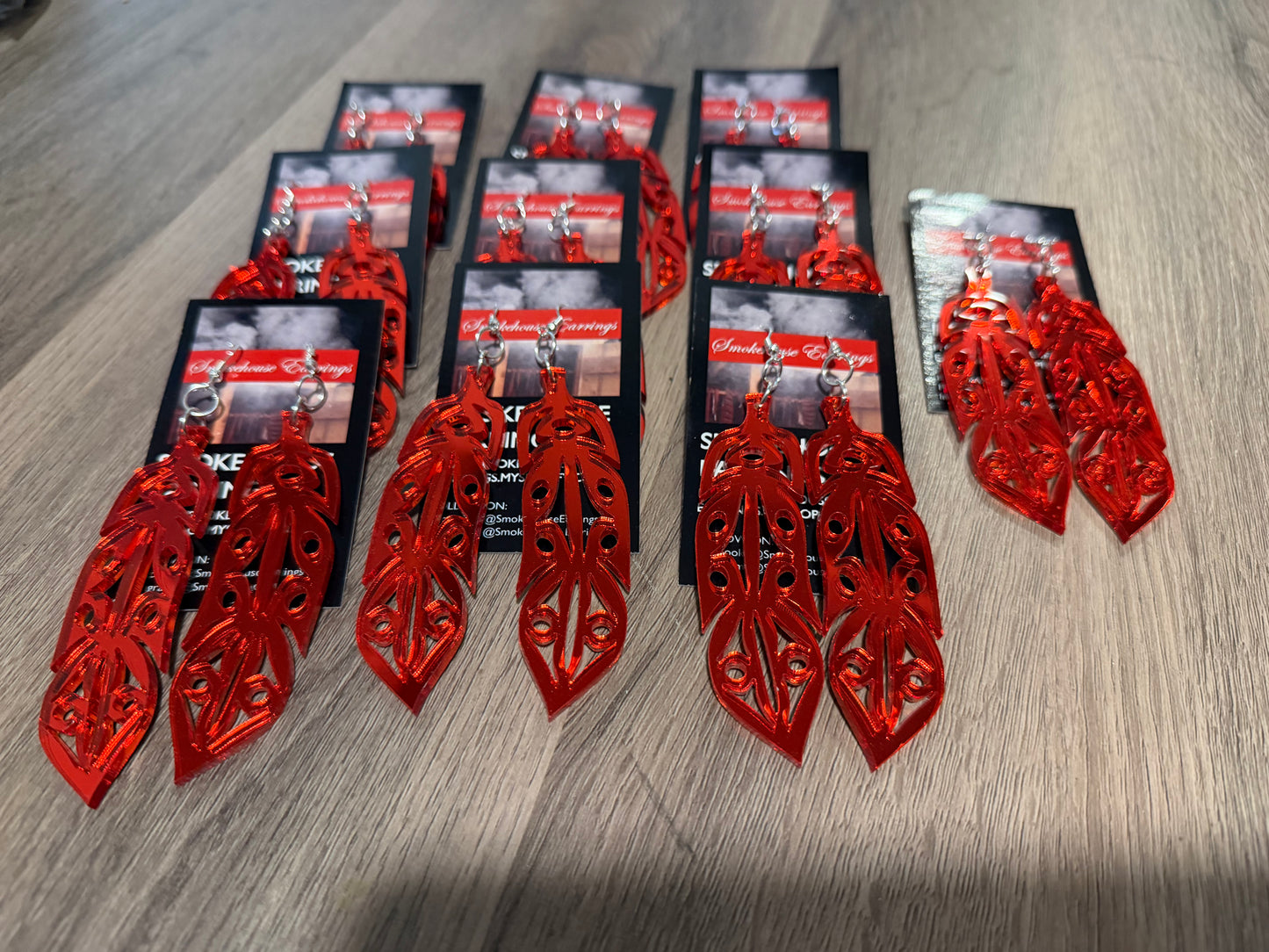 Red Acrylic Feather Smokehouse Earrings