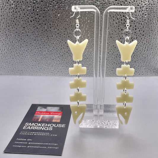Ivory Acrylic Salmon Bones Smokehouse Earrings