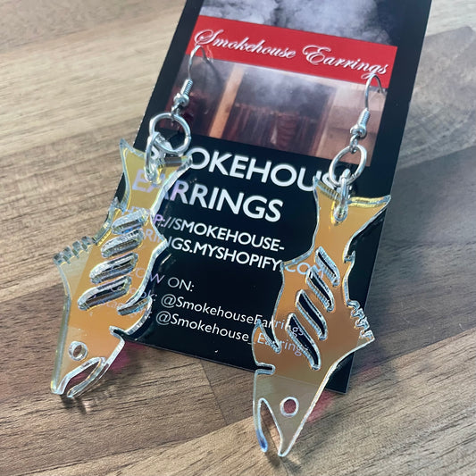 Iridescent Acrylic King Salmon Smokehouse Earrings
