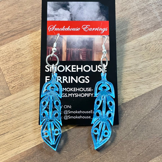 Blue Acrylic Feather Smokehouse Earrings