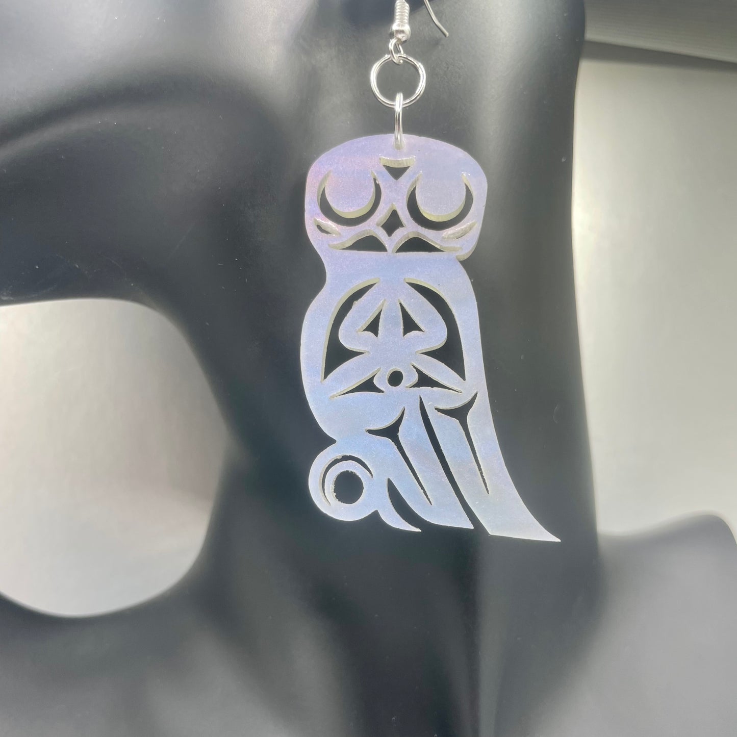 White Smokey Glitter Acrylic Owl Smokehouse Earrings