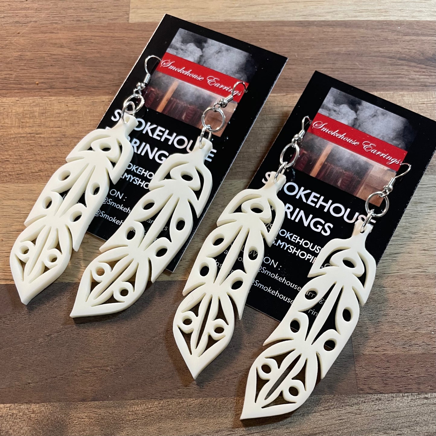 Ivory Acrylic Feather Smokehouse Earrings