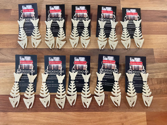 Ivory Acrylic Salmon Bones 2.0 Smokehouse Earrings