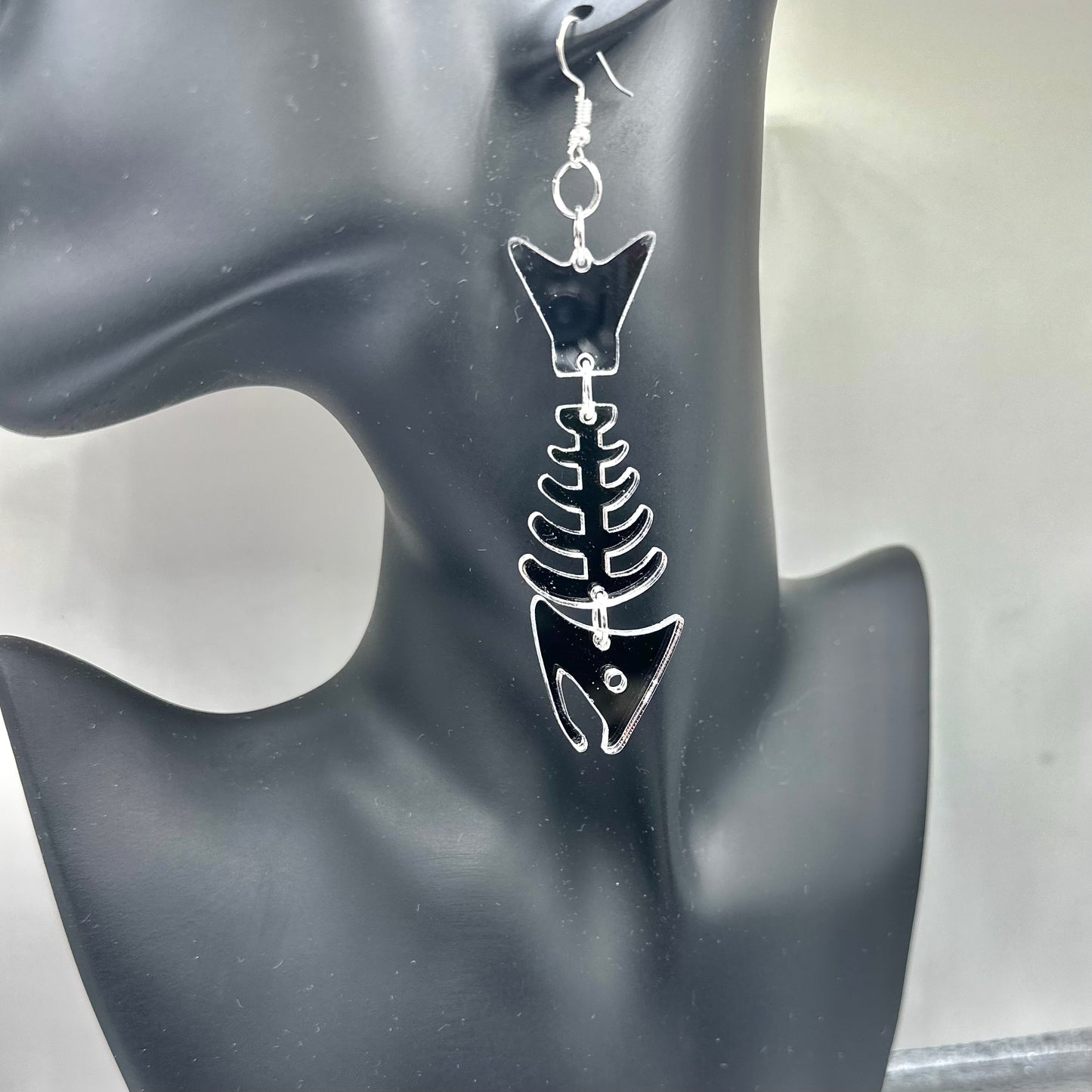 Silver Mirror Acrylic Salmon Bone Smokehouse Earrings