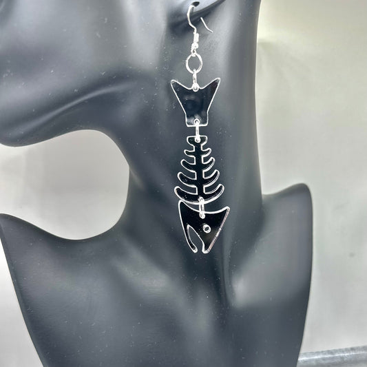 Silver Mirror Acrylic Salmon Bone Smokehouse Earrings