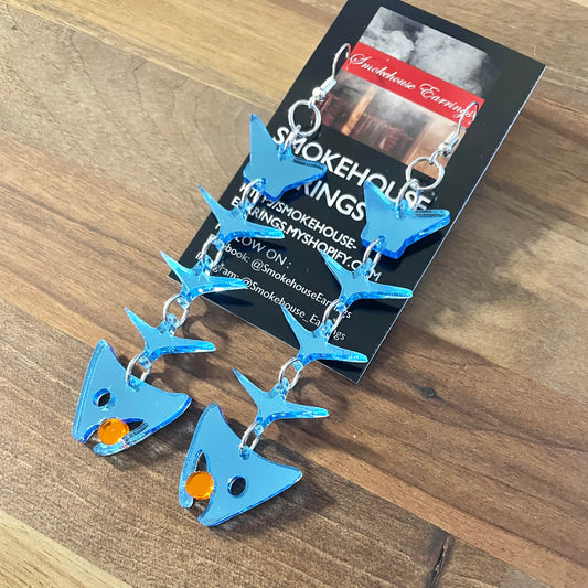 Light Blue Acrylic Salmon Bones 3.0 Smokehouse Earrings