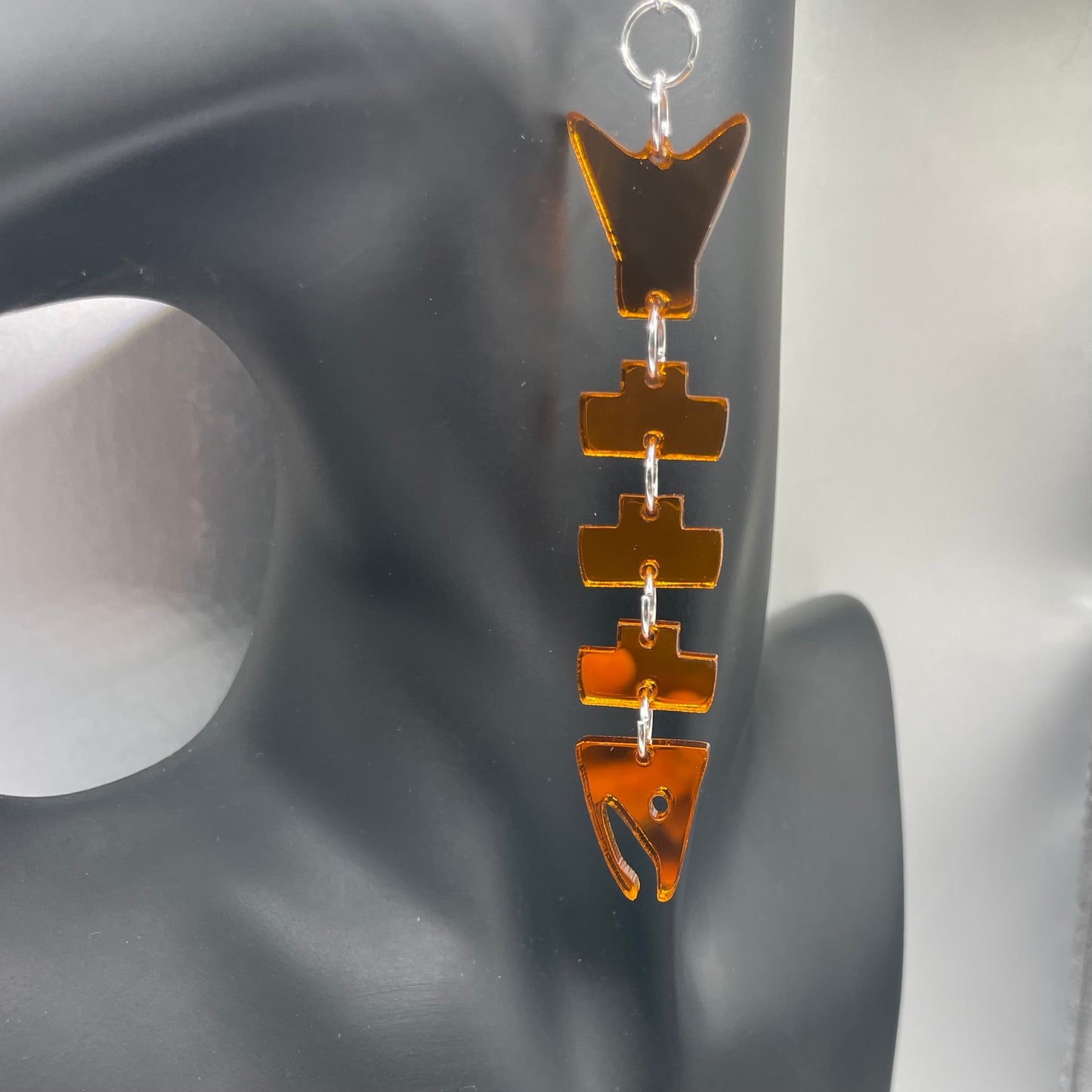 Burnt Orange Mirror Acrylic Salmon Bone Smokehouse Earrings