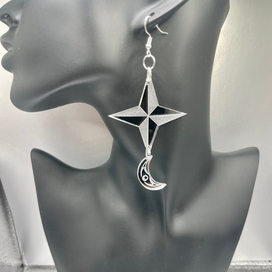 Silver Mirror Acrylic North Star and Moon Smokehouse Earrings
