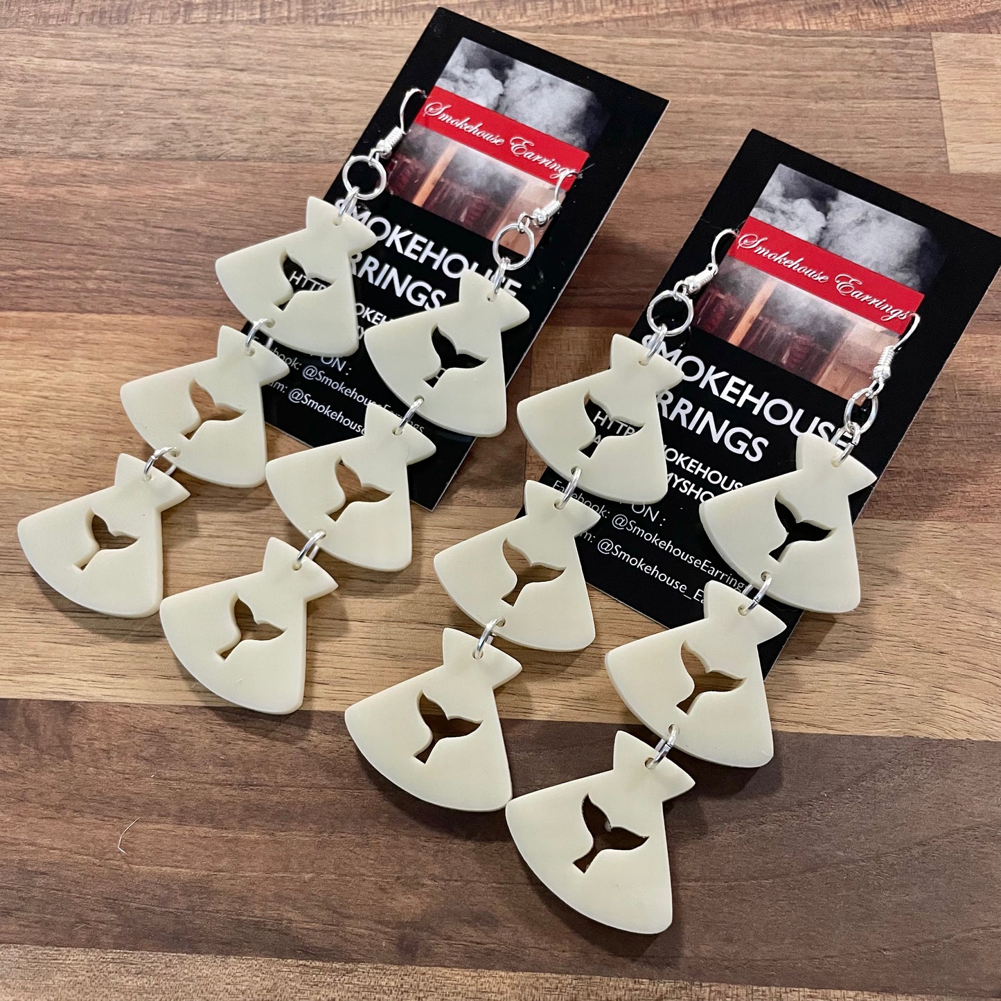 Ivory Acrylic 3 Tier Ulu Smokehouse Earrings