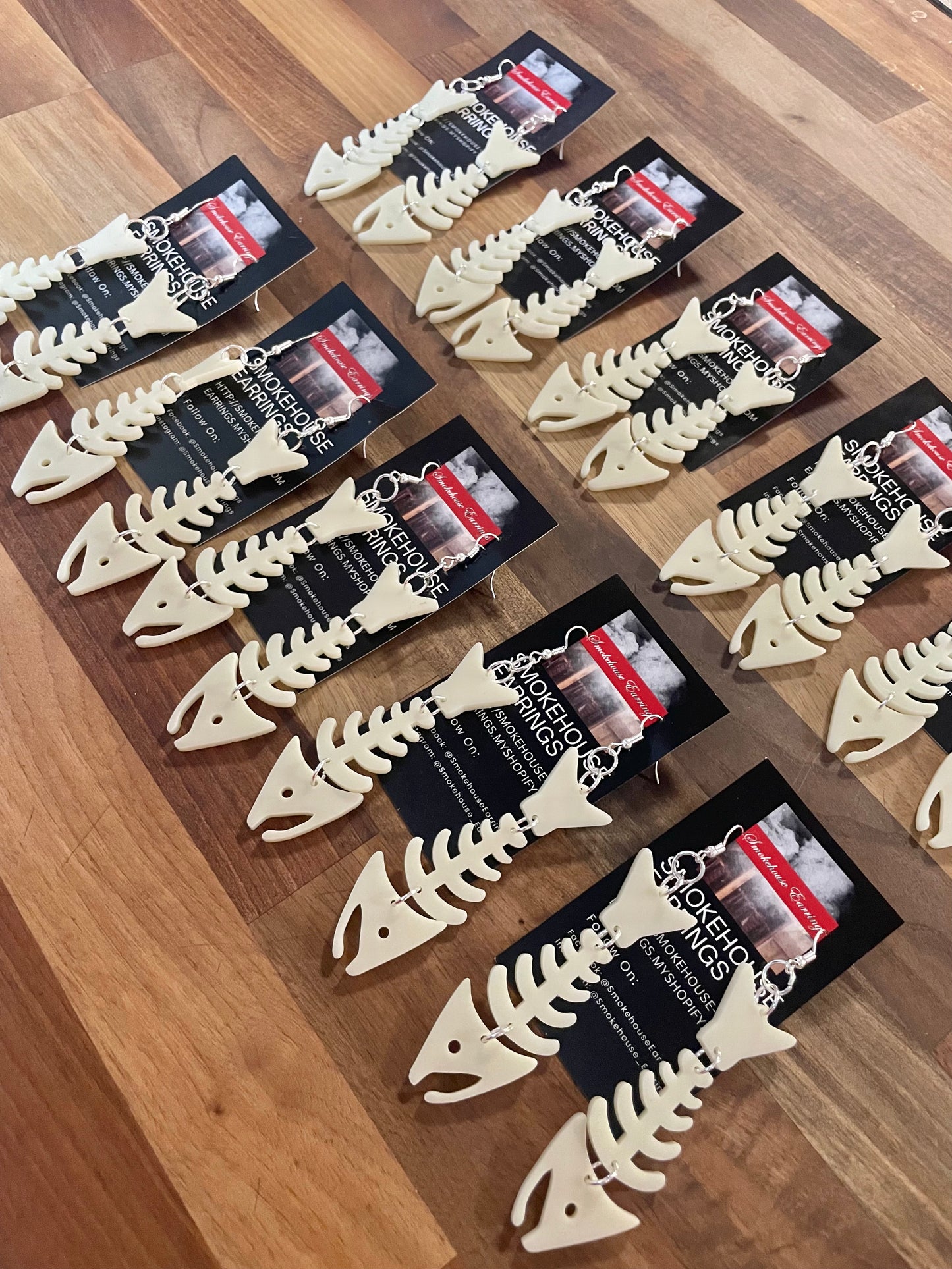 Ivory Acrylic Salmon Bones 2.0 Smokehouse Earrings