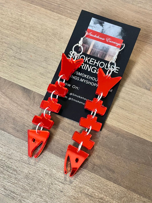 Red Acrylic Salmon Bones Smokehouse Earrings