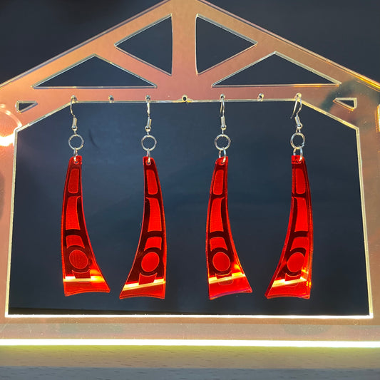 Red Salmon Strip Acrylic Smokehouse Earrings