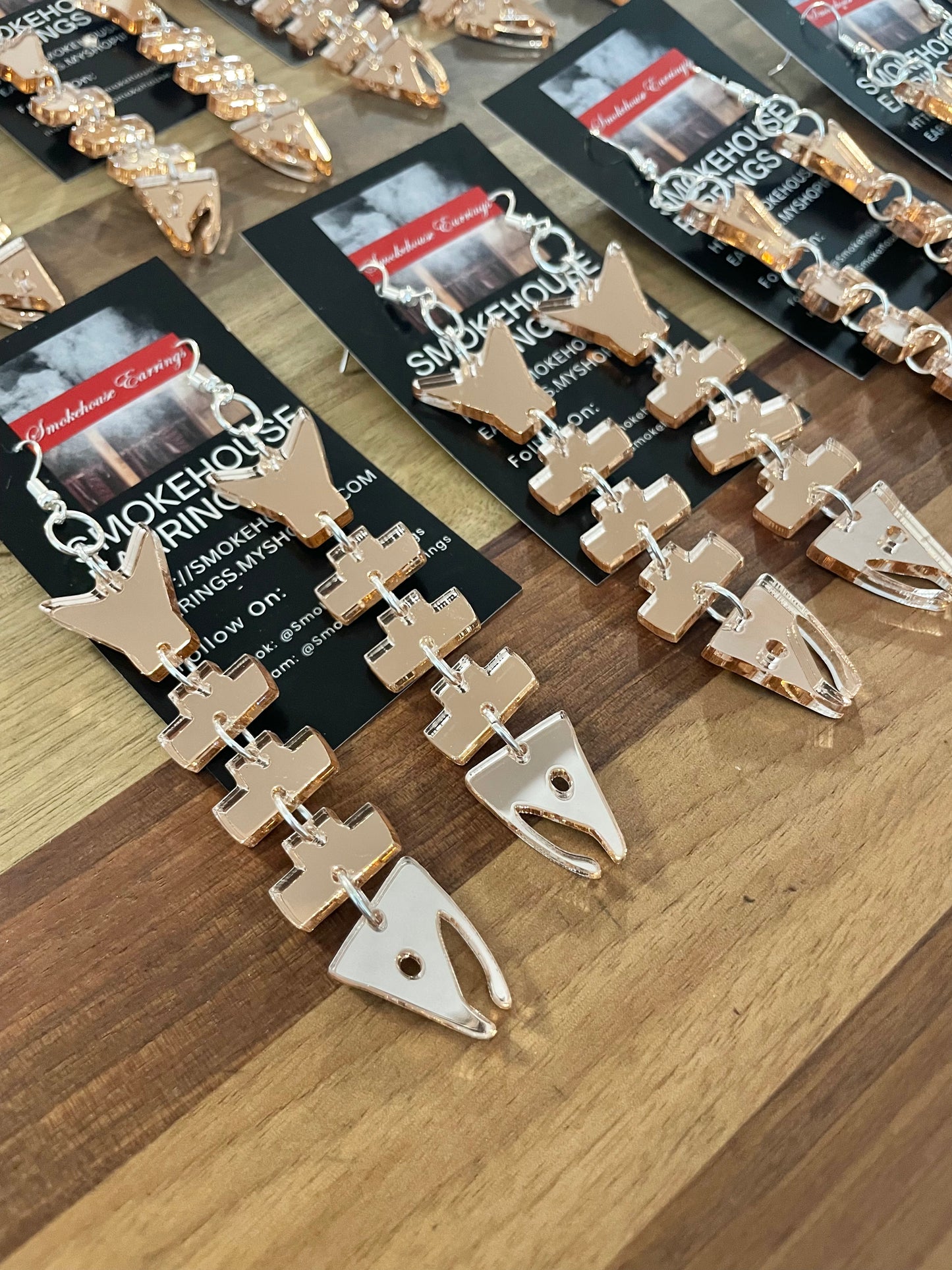 Rose Gold Acrylic Salmon Bone Smokehouse Earrings