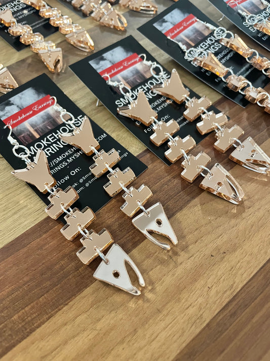 Rose Gold Acrylic Salmon Bone Smokehouse Earrings
