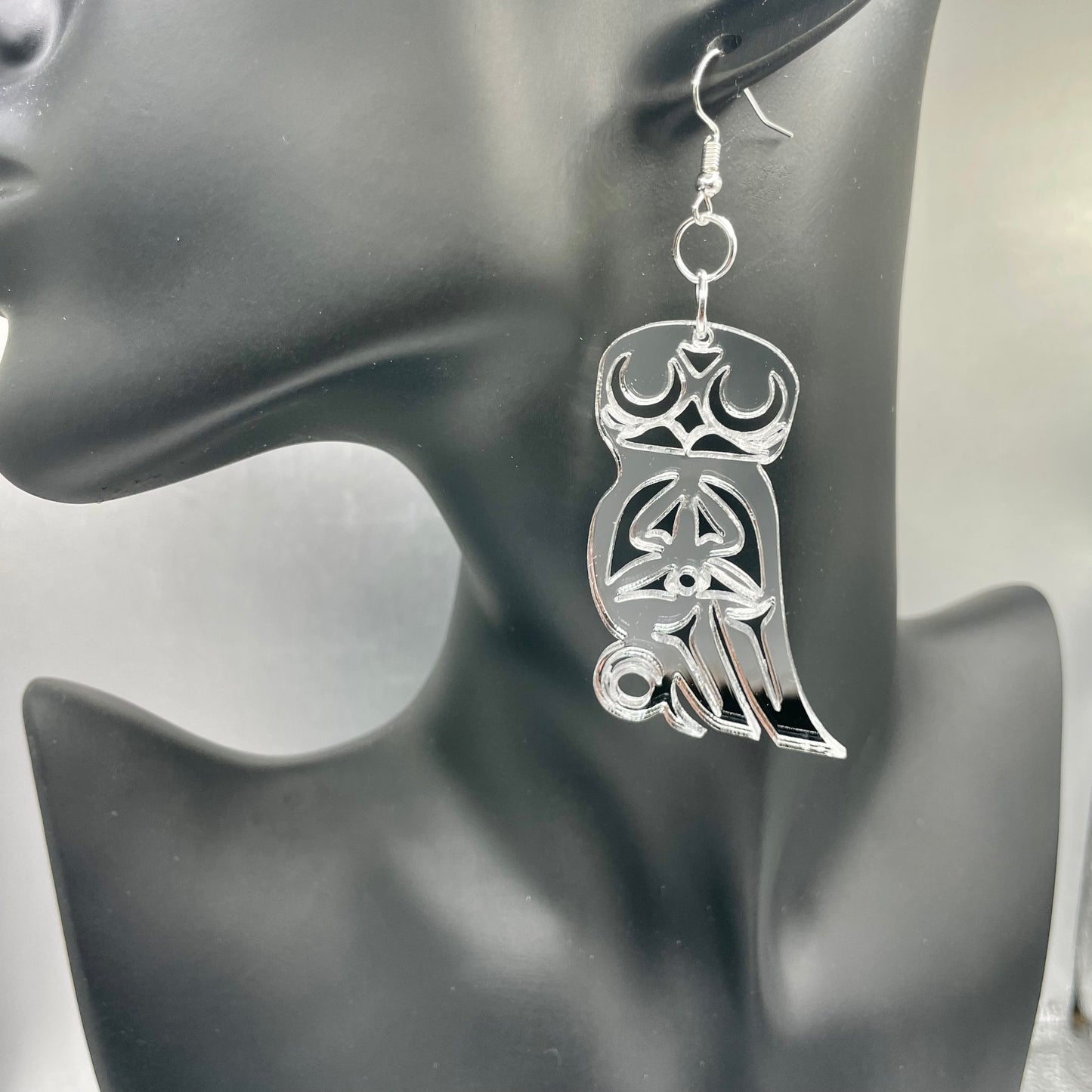 Silver Mirror Acrylic Owl Smokehouse Earrings