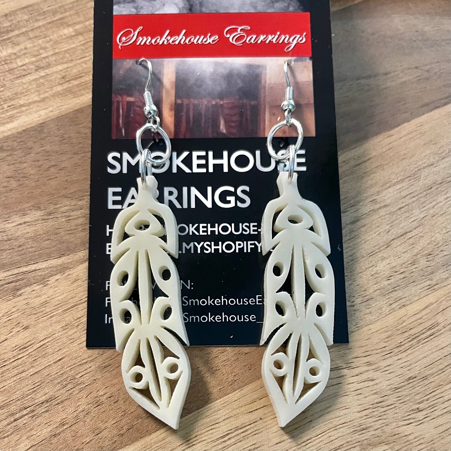 Small Ivory Acrylic Feather Smokehouse Earrings