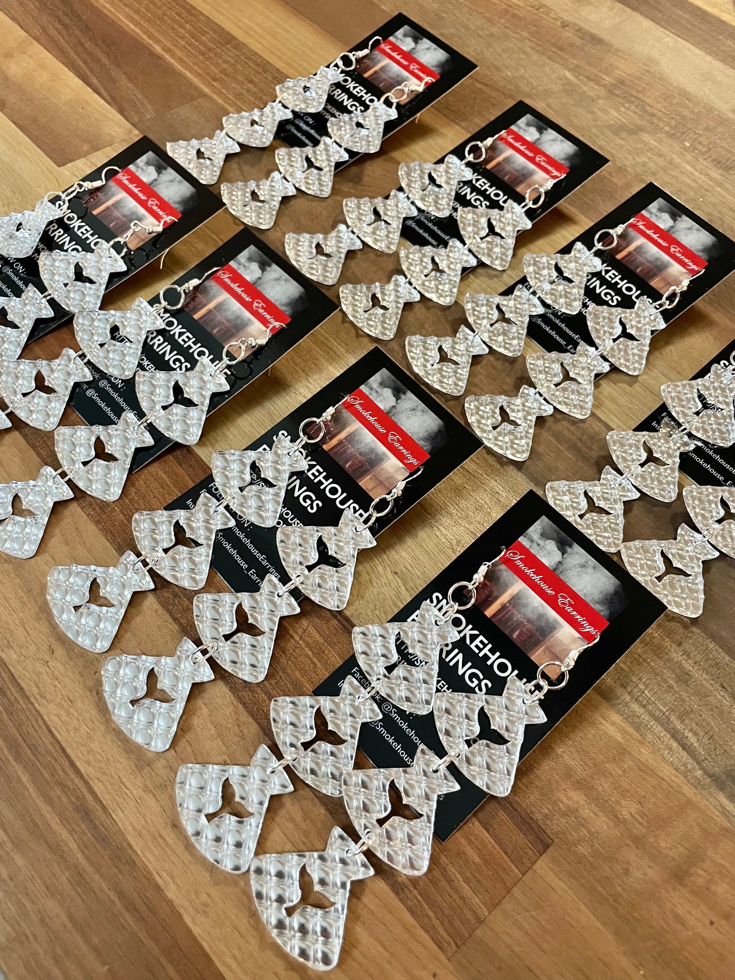 3D Silver Acrylic 3 Tier Ulu Smokehouse Earrings