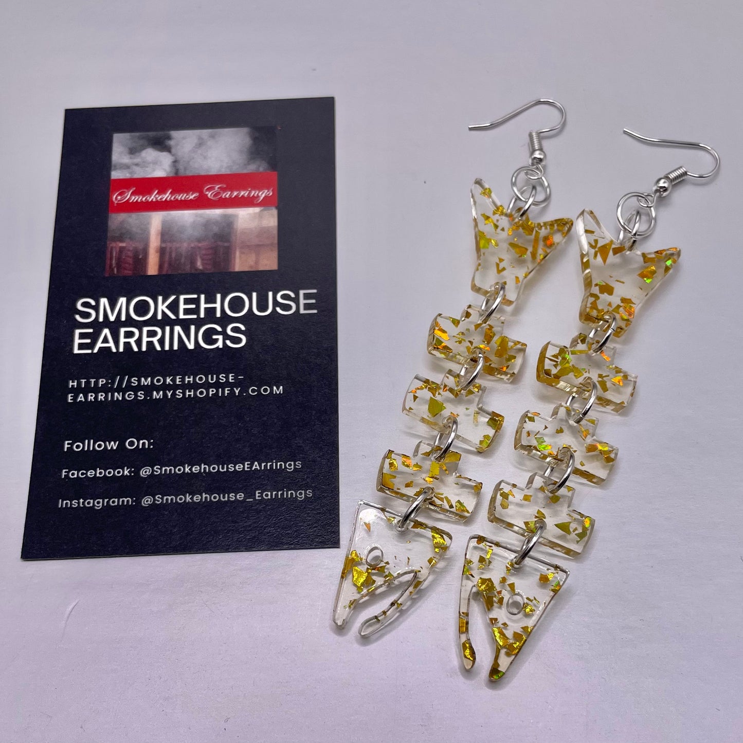 Gold Flake Acrylic Salmon Bone Smokehouse Earrings