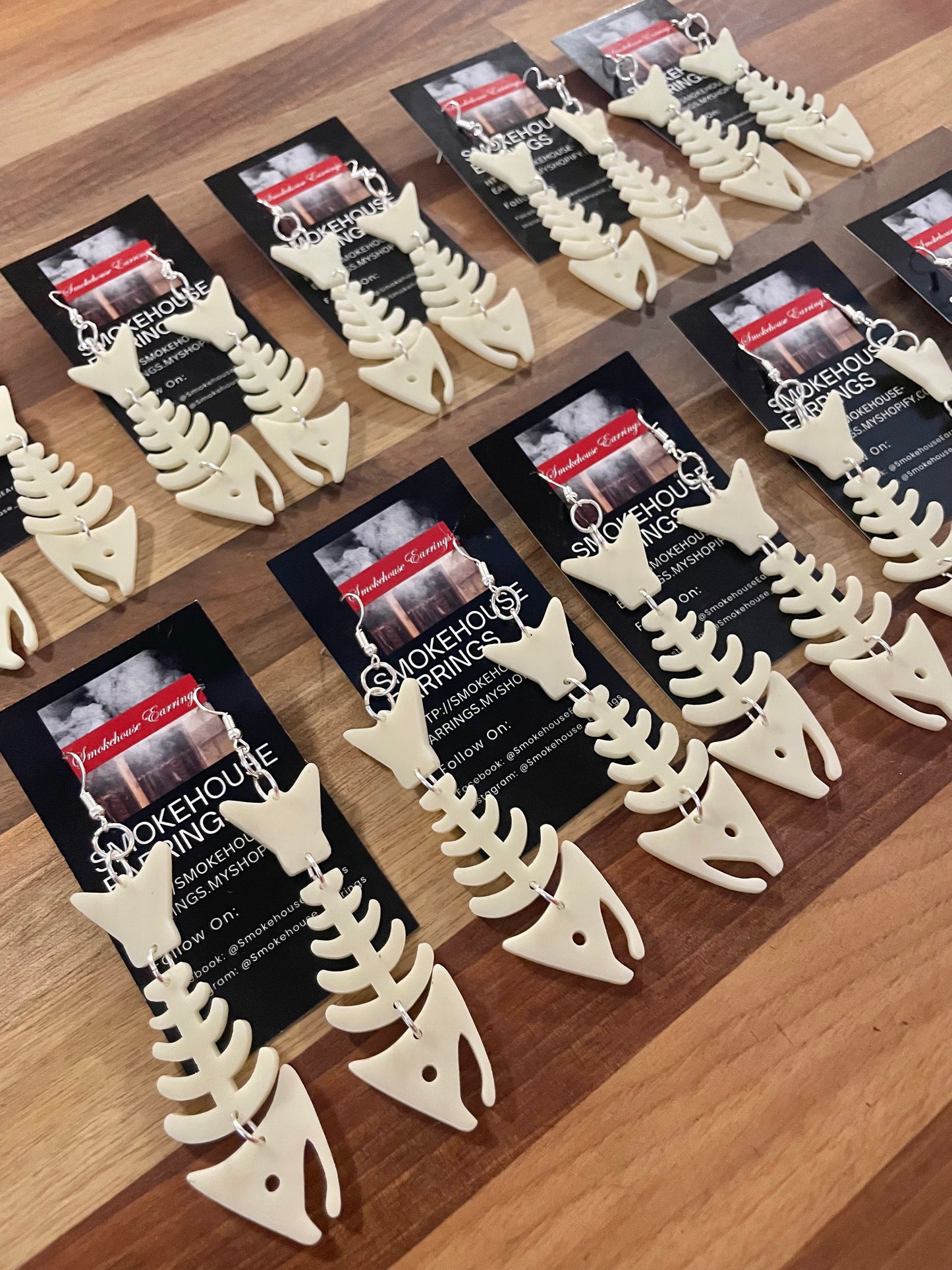 Ivory Acrylic Salmon Bones 2.0 Smokehouse Earrings