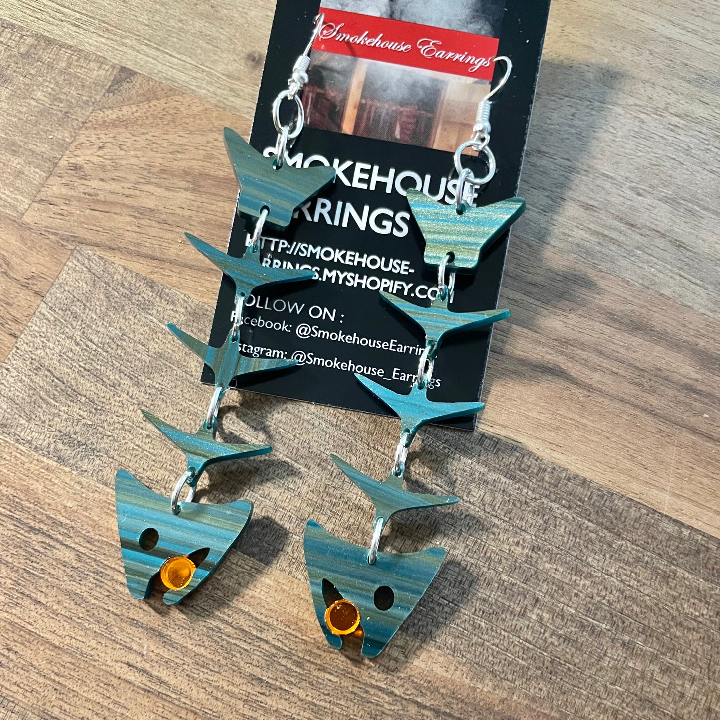Blue Water Acrylic Salmon Bones 3.0 Smokehouse Earrings