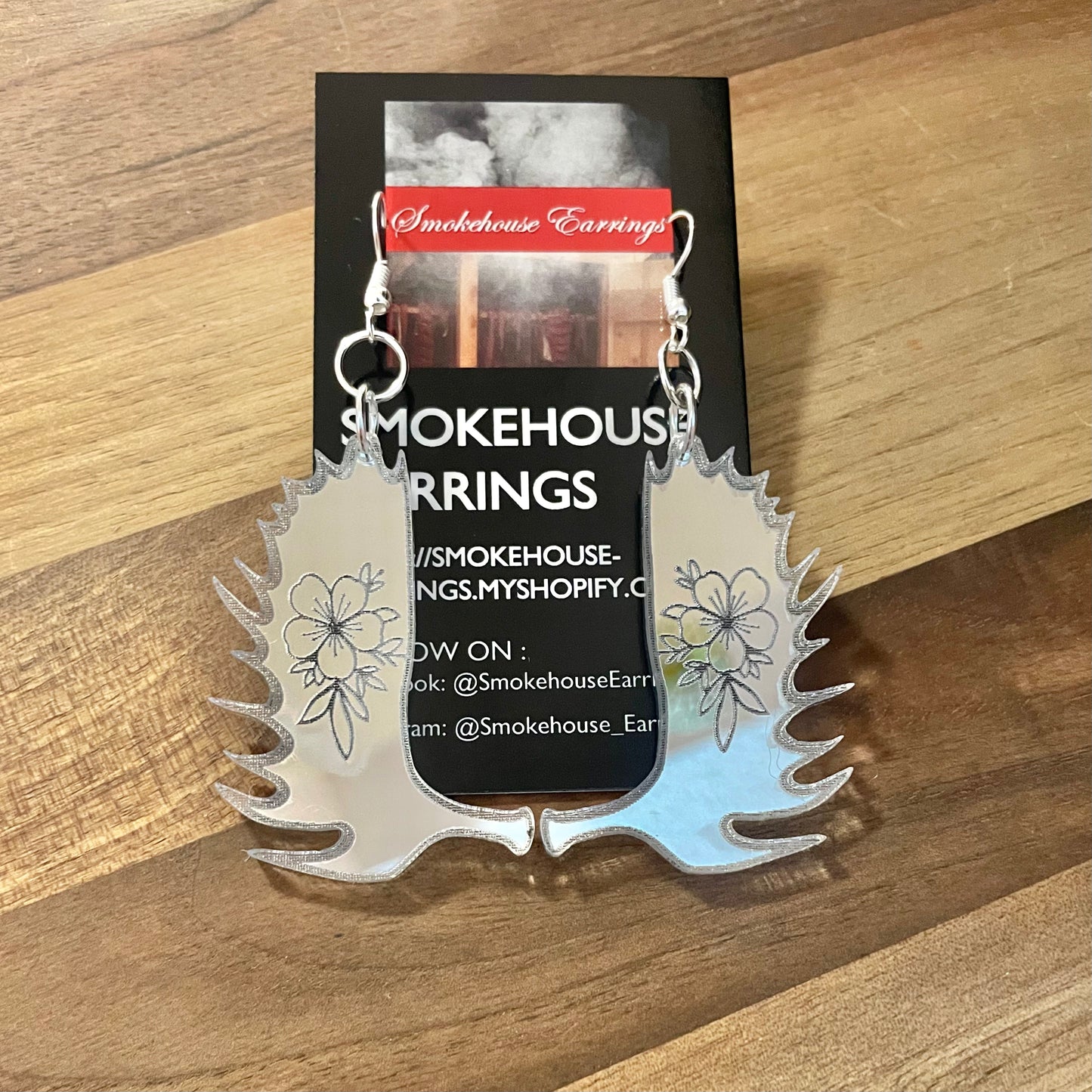 Silver Mirror Acrylic Moose Antler Smokehouse Earrings