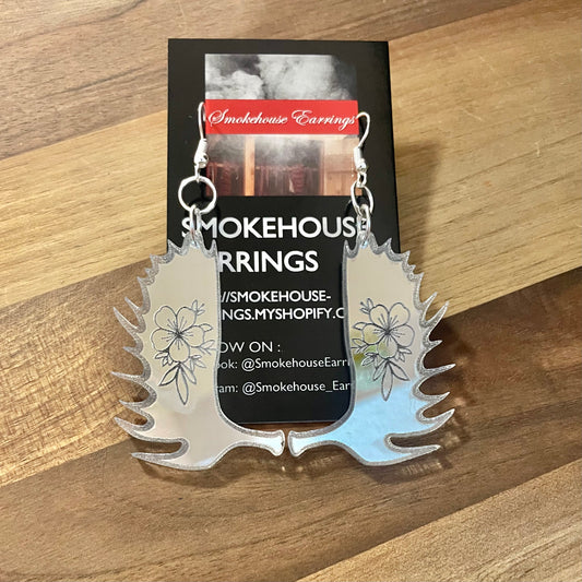 Silver Mirror Acrylic Moose Antler Smokehouse Earrings