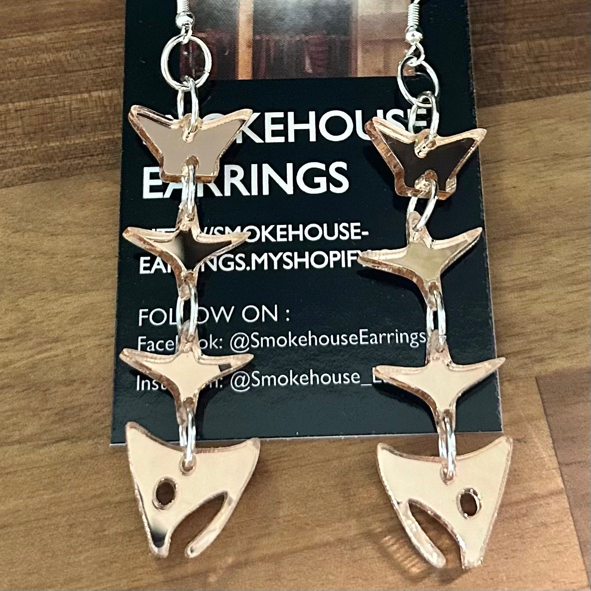 Rose Gold Acrylic Salmon Bones 3.0 Smokehouse Earrings