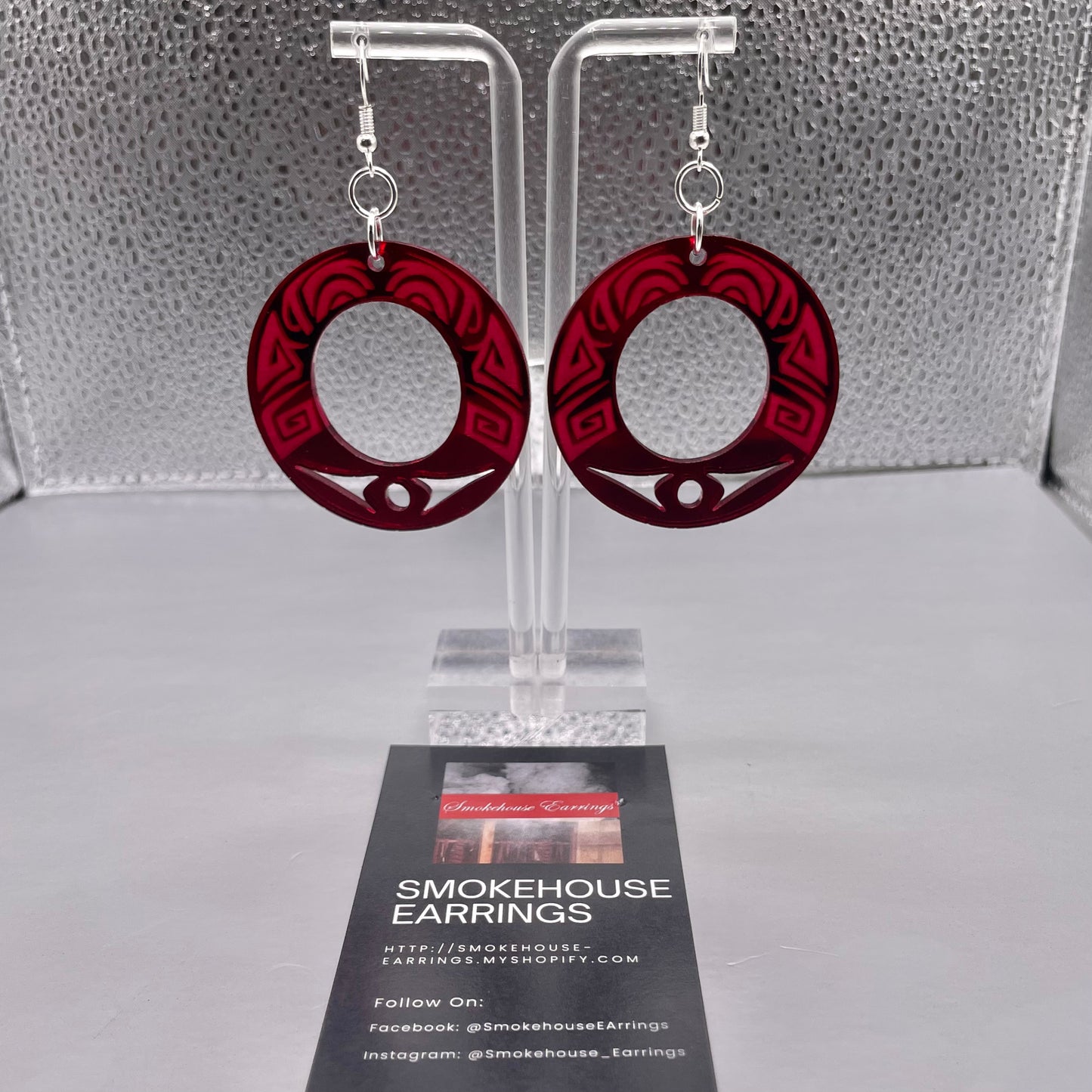 Red Acrylic Tribal Hoop Smokehouse Earrings