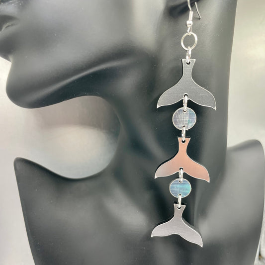 Chrome Acrylic Whales Tails with Abalone Smokehouse Earrings