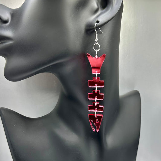 Pink Mirror Acrylic Salmon Bone Smokehouse Earrings