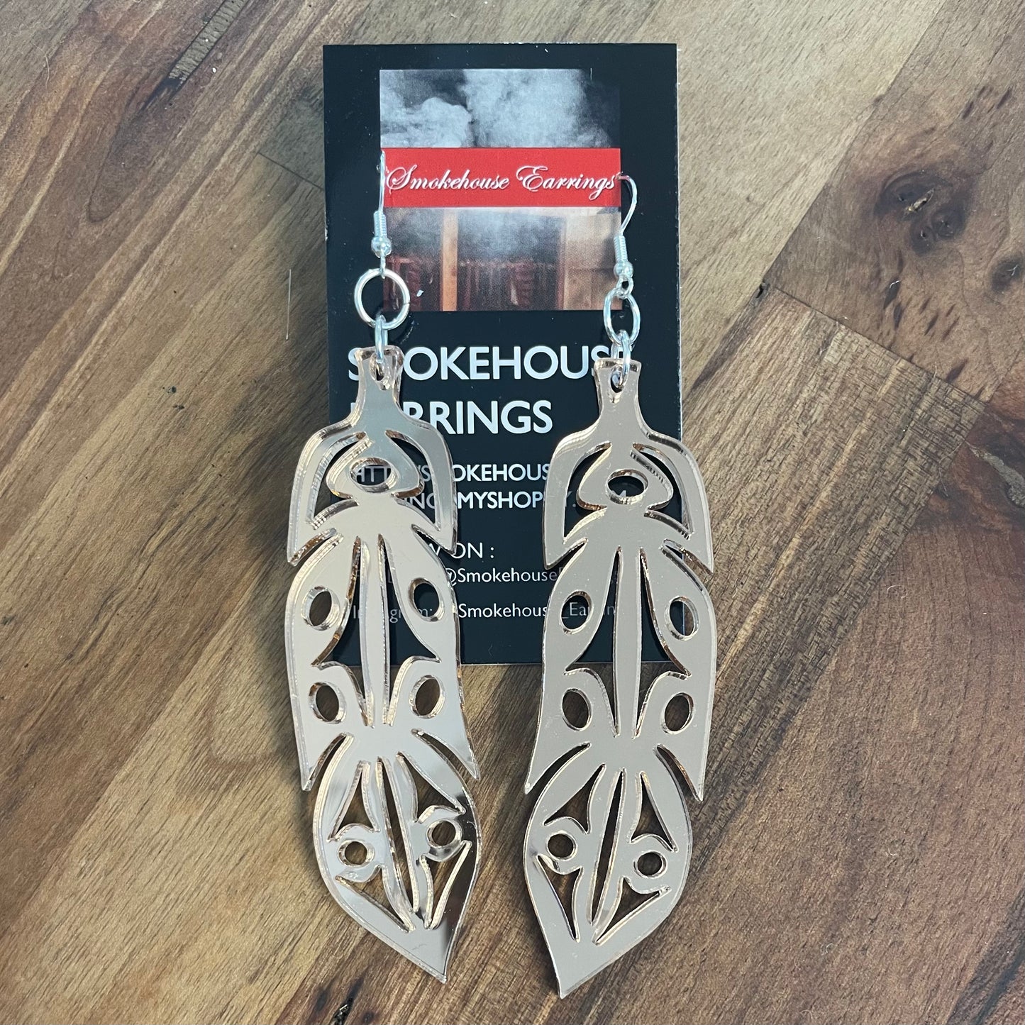 Rose Gold Acrylic Feathers Smokehouse Earrings