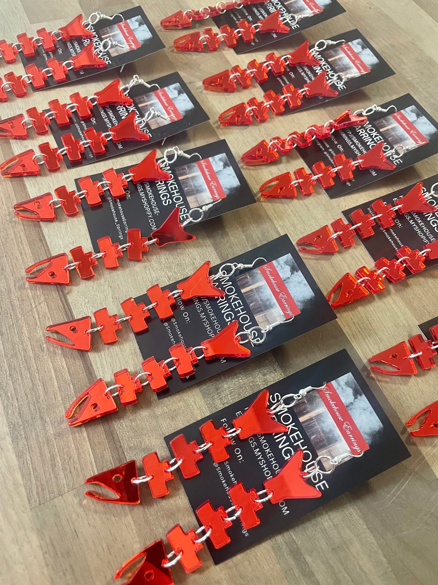 Red Acrylic Salmon Bones Smokehouse Earrings