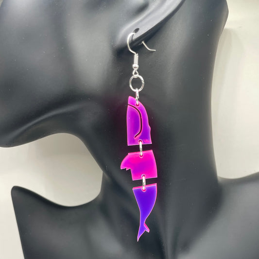 Neon Fuchsia Acrylic Whale Smokehouse Earrings