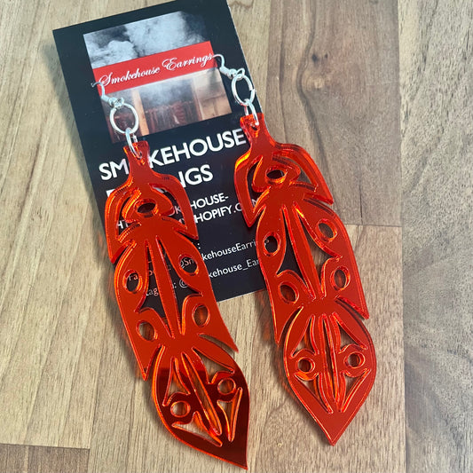 Red Acrylic Feather Smokehouse Earrings