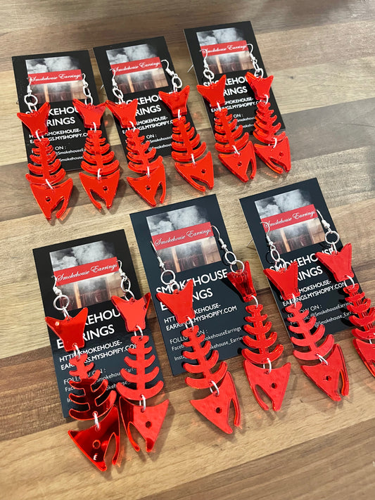 Red Acrylic Salmon Bones 2.0 Smokehouse Earrings