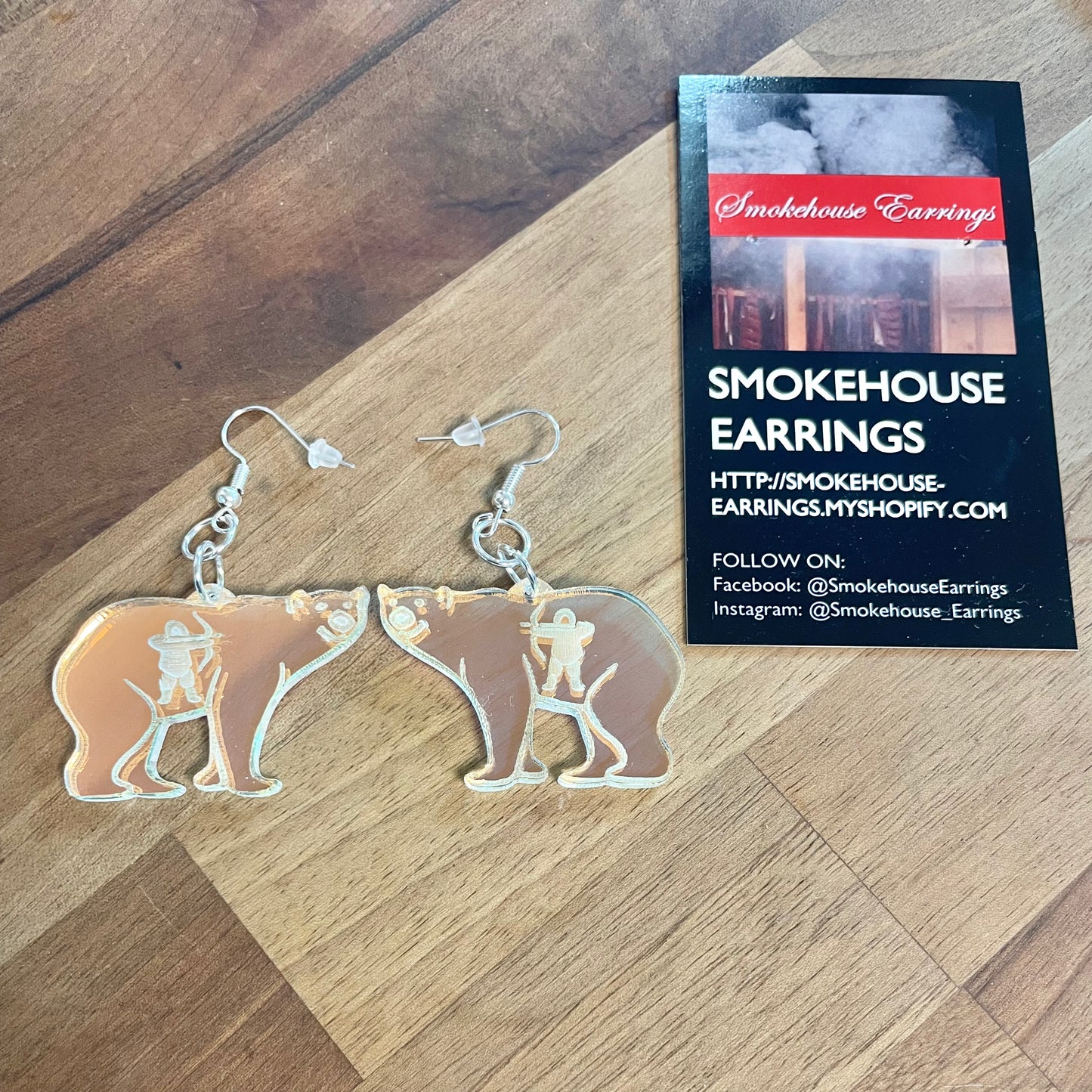 Iridescent Acrylic Polar Bear with Hunter Smokehouse Earrings