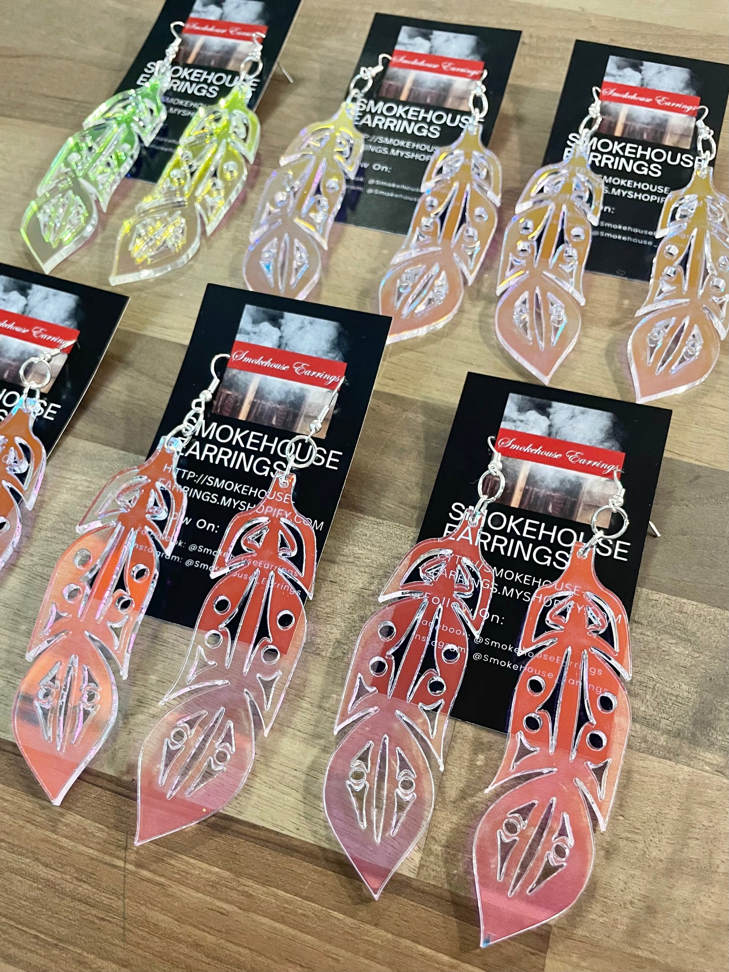 Iridescent Acrylic Feather Smokehouse Earrings