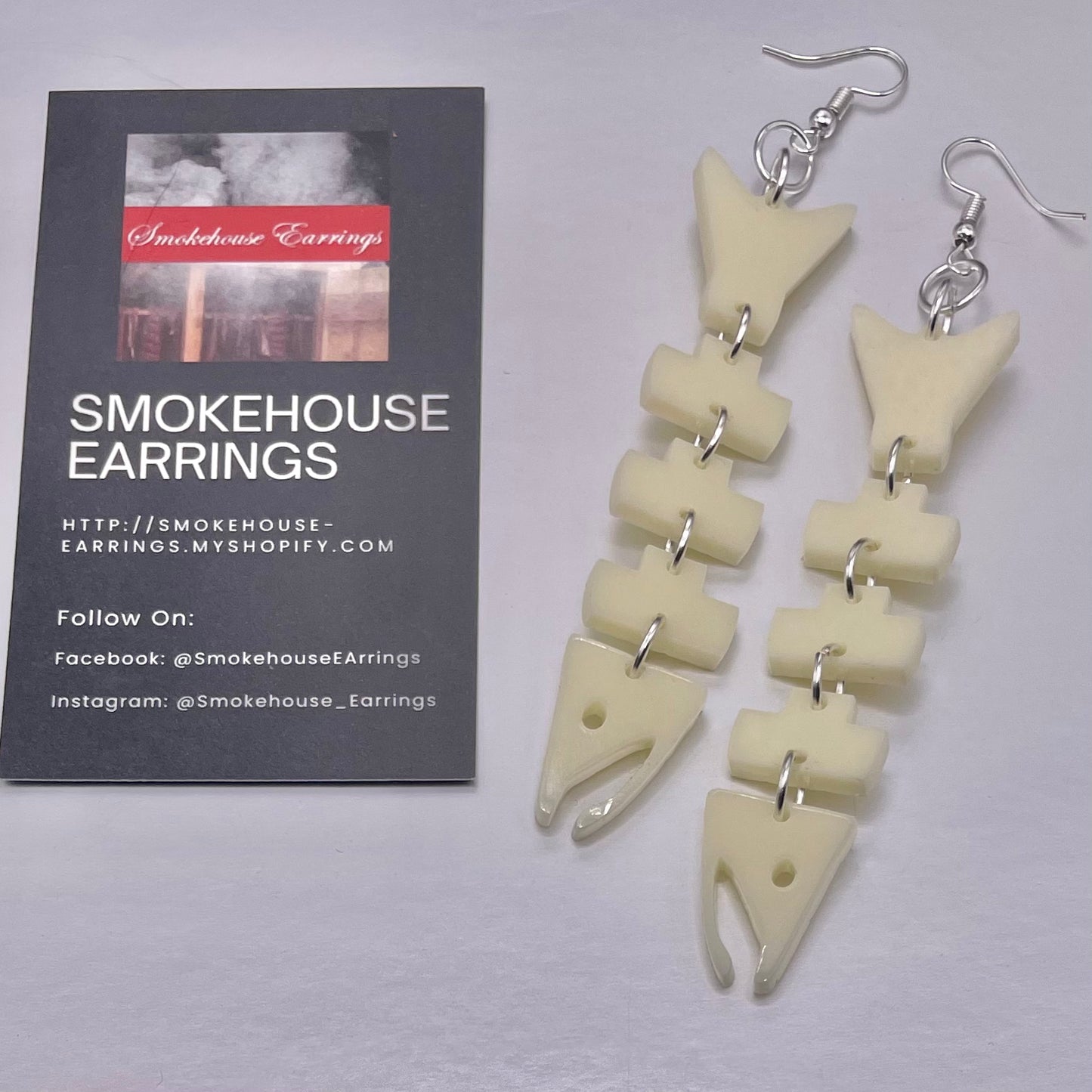 Ivory Acrylic Salmon Bones Smokehouse Earrings