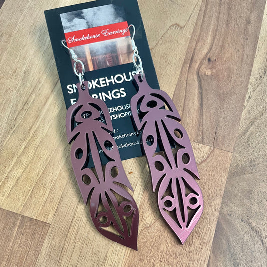 Burgundy Acrylic Feather Smokehouse Earrings