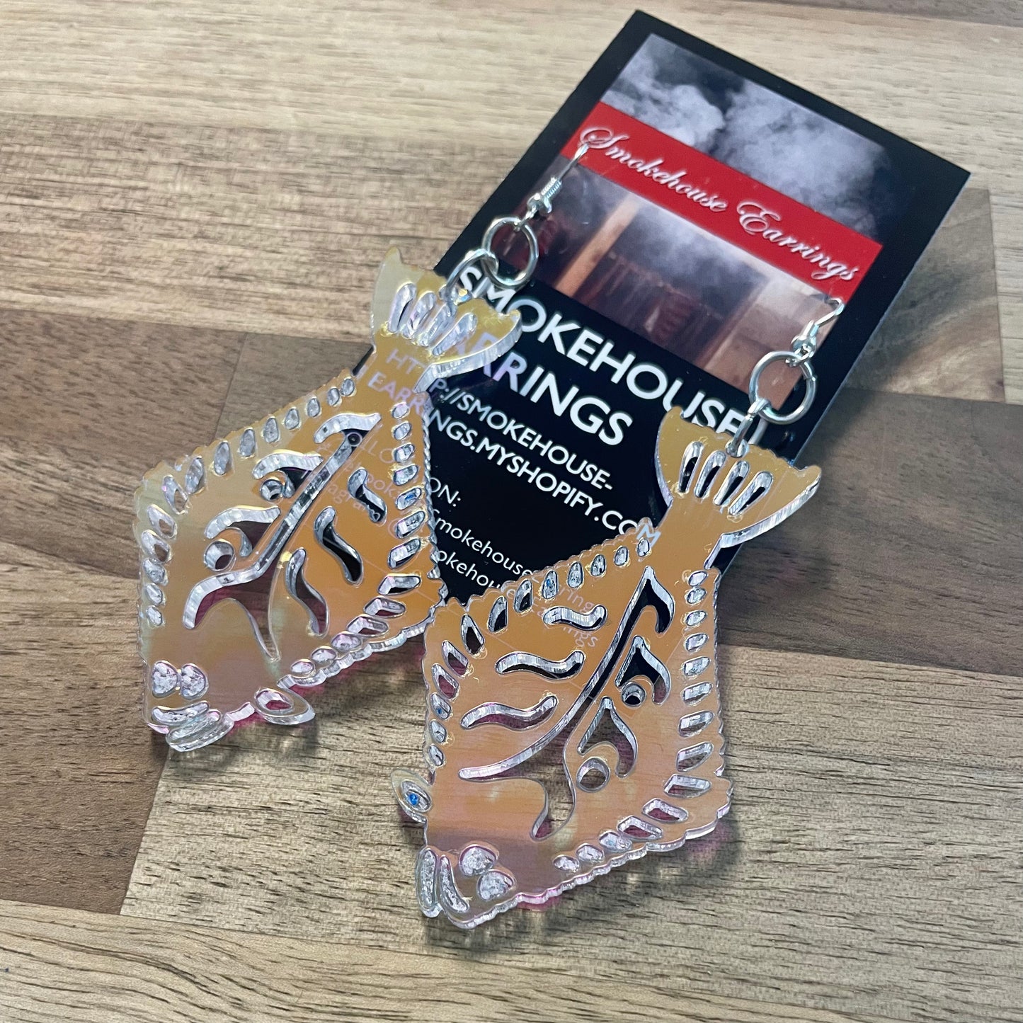Iridescent Acrylic Tribal Halibut Smokehouse Earrings